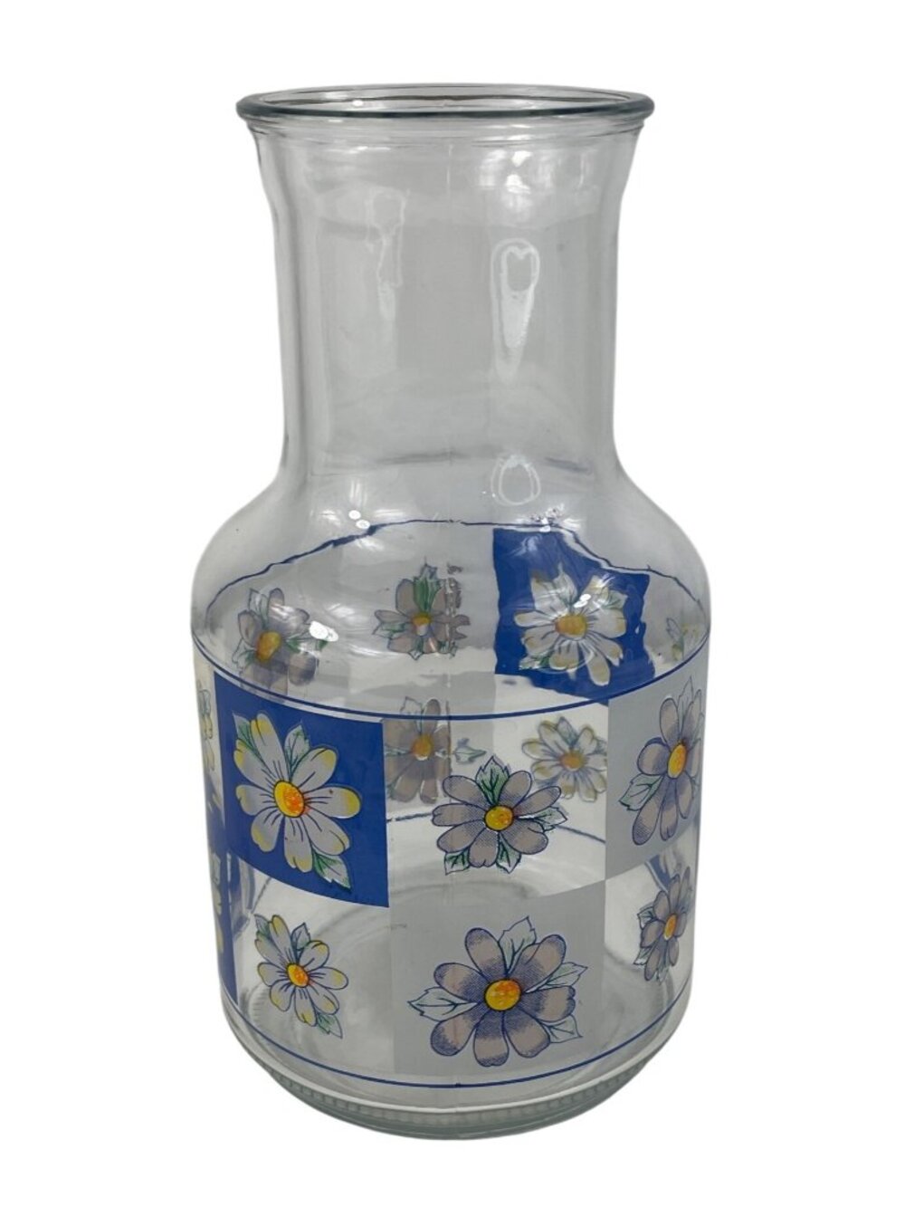 Vintage Kig Indonesia Glass Carafe Decanter With Blue & White Daisy Design - Picture 3 of 12